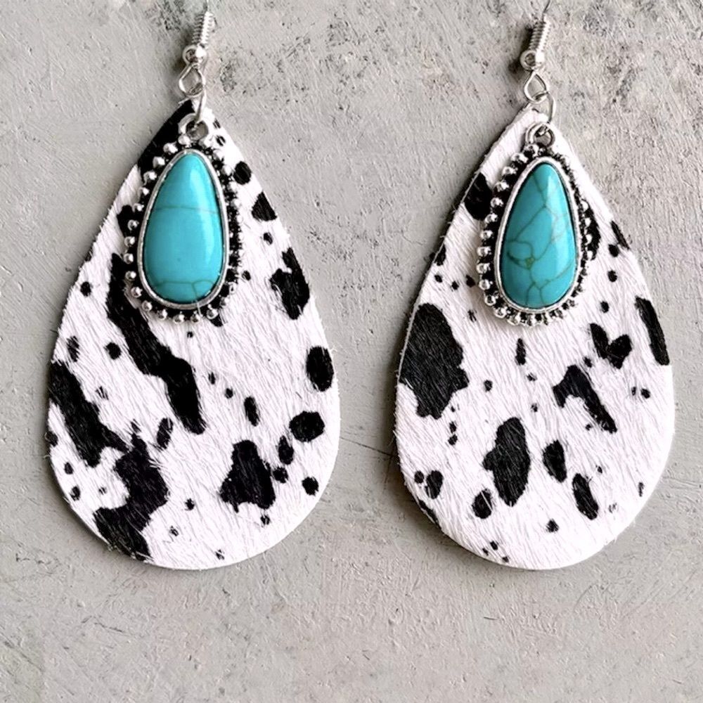 Western Fashion Cowhide Turquoise Earrings - Picture 1 of 1